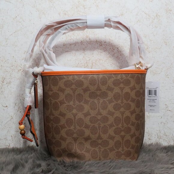 Coach City Bucket Bag with Starfish Charm (Tan/Bright Mandarin) - Picture 4 of 8